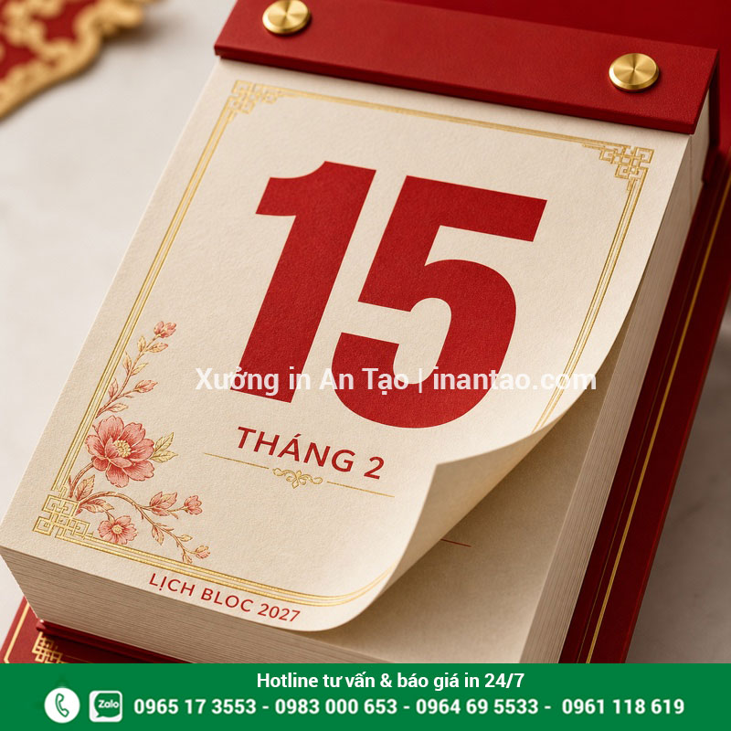 Cấu tạo lịch bloc 365 tờ hoàn thiện Cận cảnh cấu tạo lịch bloc 365 tờ và nẹp gắn
