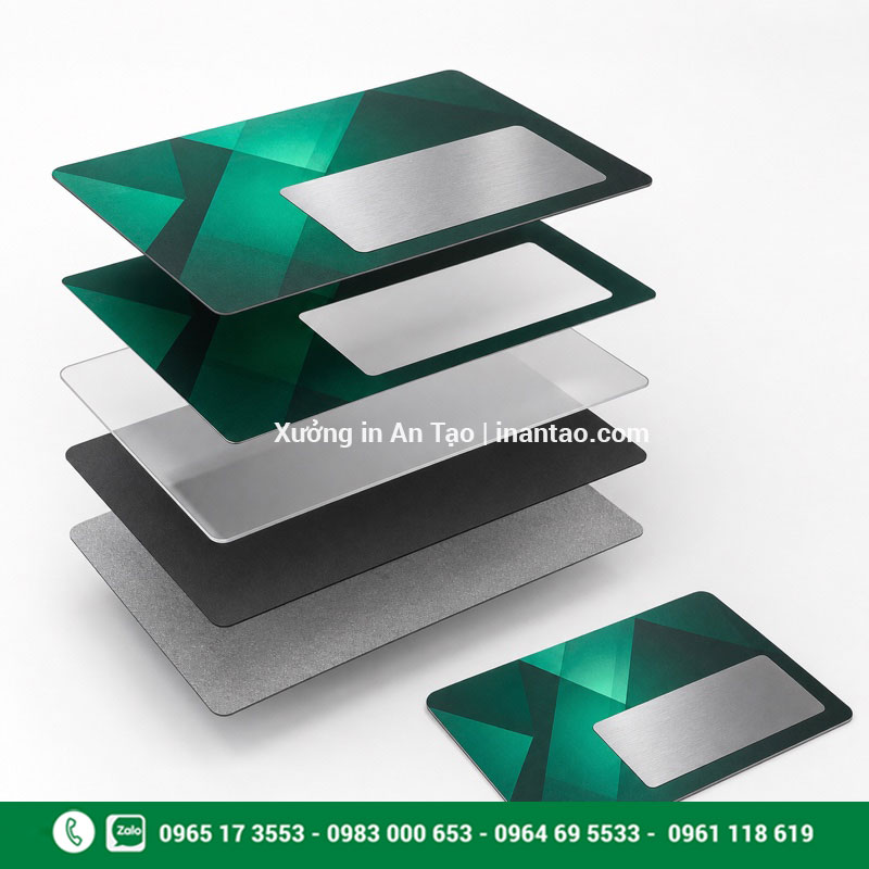 Cấu tạo thẻ cào phủ nhũ Mô phỏng các lớp vật liệu của thẻ cào phủ nhũ bạc