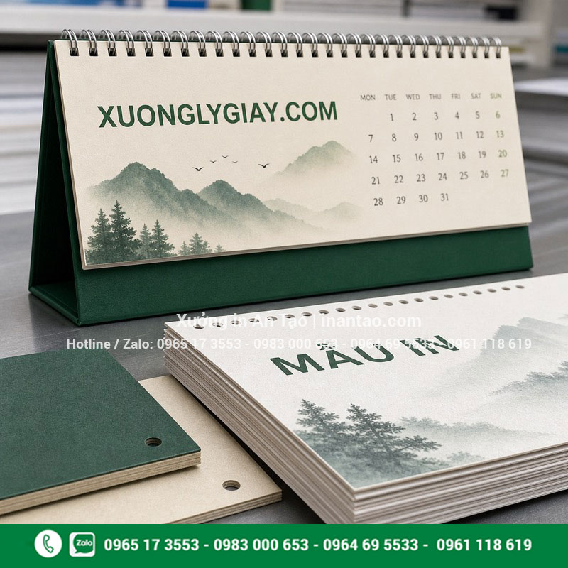 Chất liệu và gia công in lịch để bàn Chất liệu in lịch để bàn gồm giấy dày đế bồi và lò xo kép