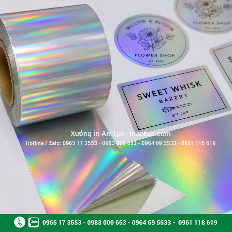 Vật liệu decal 7 màu thường Cuộn decal 7 màu thường và các mẫu tem nhãn đã in