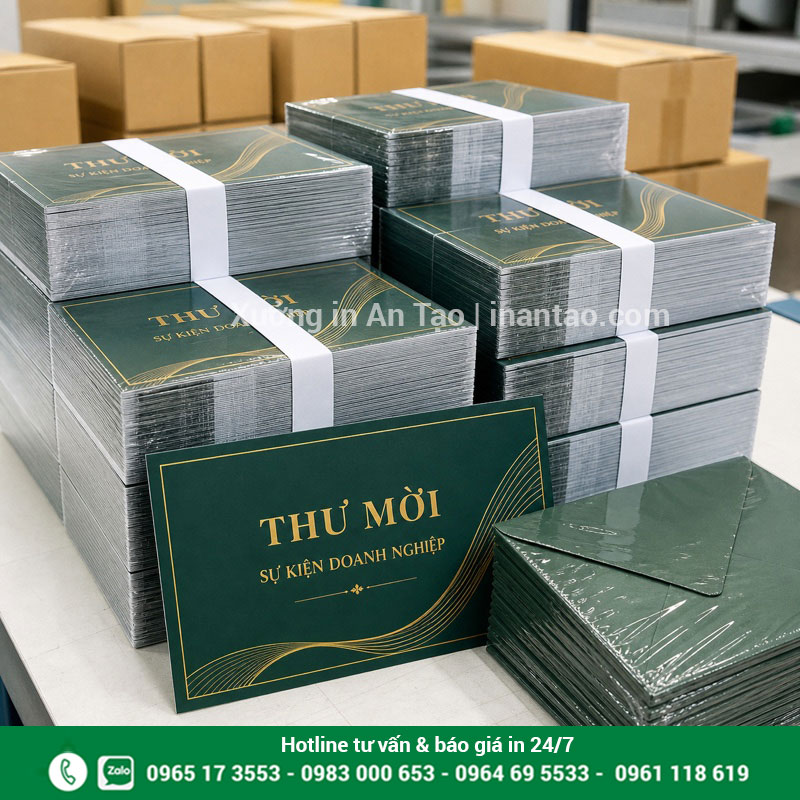 Thiệp mời sự kiện được đóng gói tại xưởng Đóng gói thiệp mời sự kiện sau khi kiểm tra chất lượng