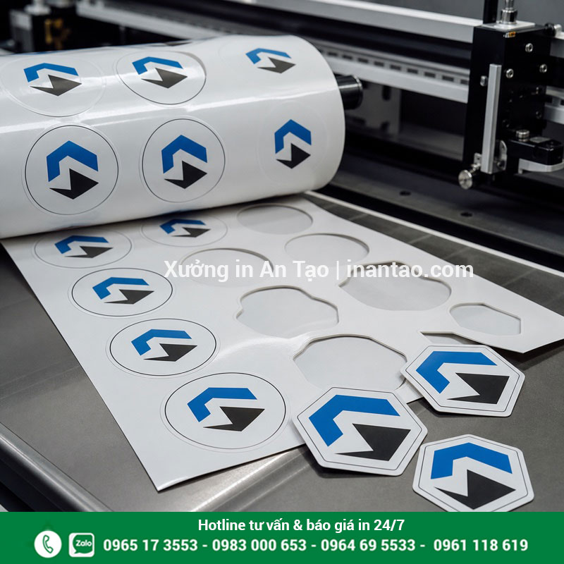 Gia công bế decal theo yêu cầu Máy gia công bế decal tròn và decal cắt theo hình