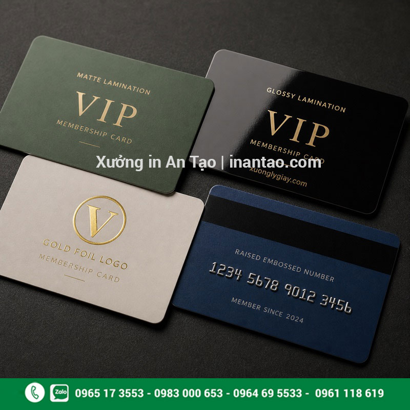 Các kỹ thuật gia công thẻ nhựa cao cấp Gia công thẻ nhựa cán mờ cán bóng ép kim dập nổi