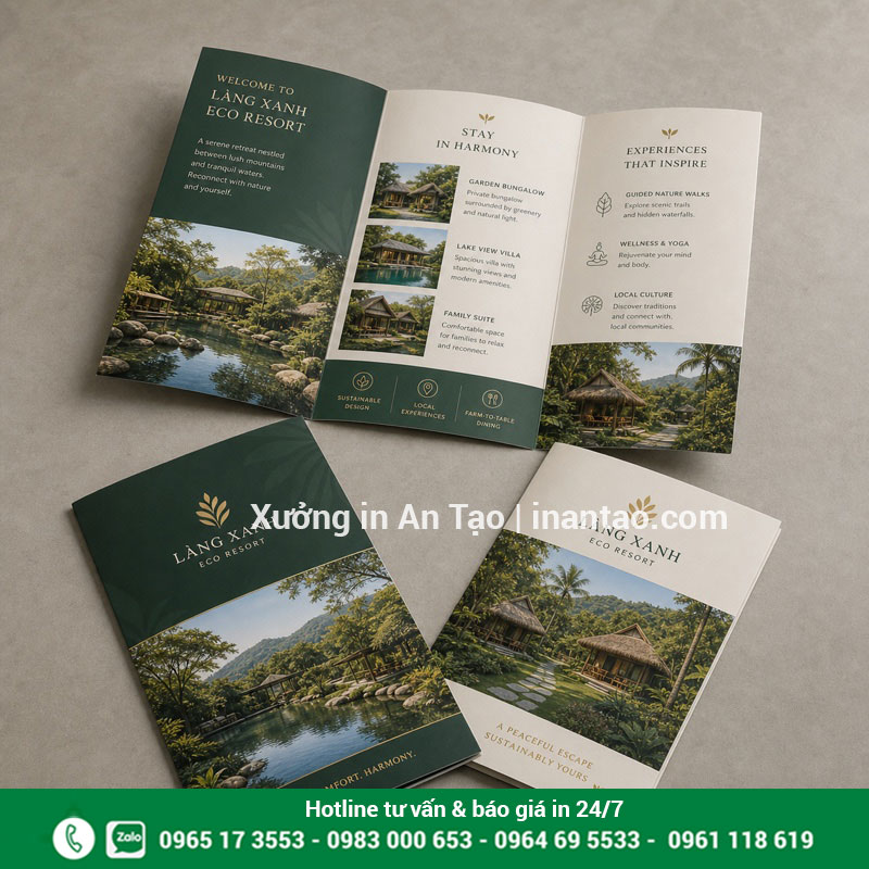 In brochure theo yêu cầu tại xuonglygiay.com Thành phẩm in brochure gấp ba sắc nét tại xuonglygiay.com