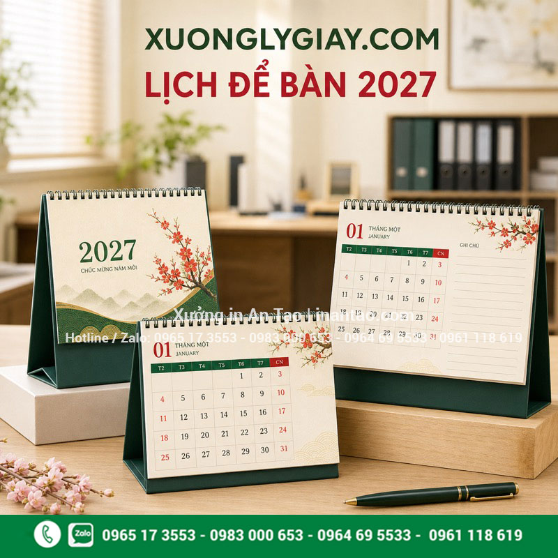 In lịch để bàn 2027 theo yêu cầu In lịch để bàn 2027 với ba mẫu lịch doanh nghiệp hoàn chỉnh