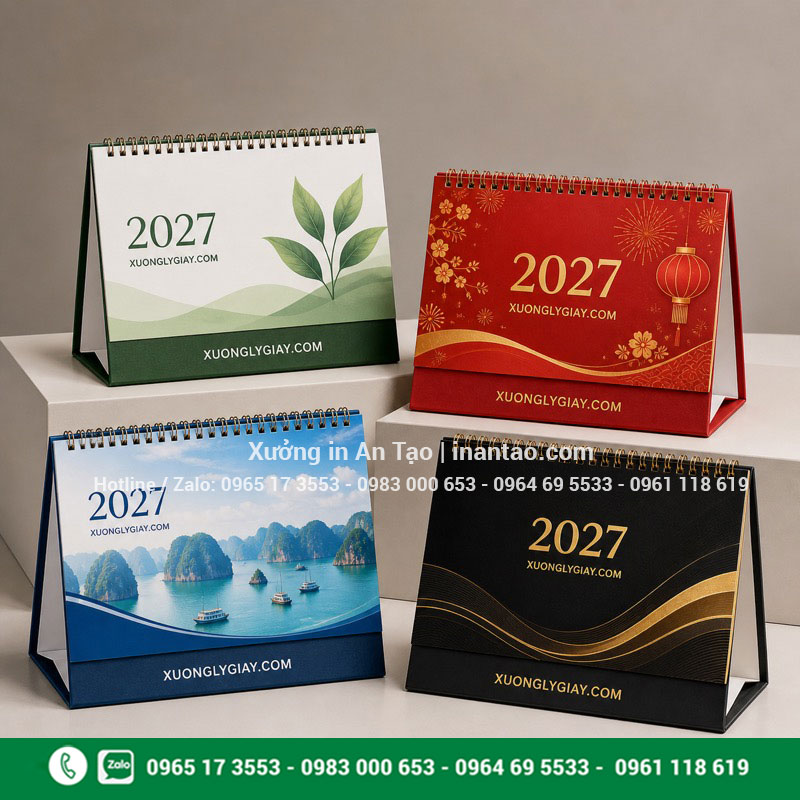 In lịch để bàn theo yêu cầu cho doanh nghiệp In lịch để bàn theo yêu cầu với bốn phong cách thiết kế năm 2027