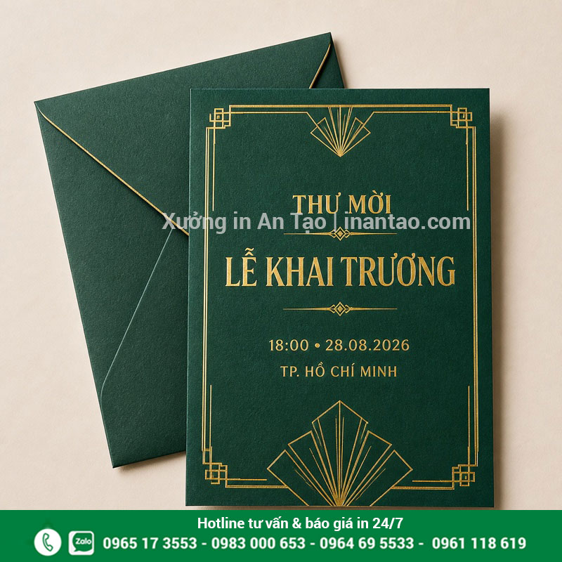 Mẫu in thiệp mời sự kiện cao cấp tại xuonglygiay.com In thiệp mời sự kiện cao cấp màu xanh ép kim vàng