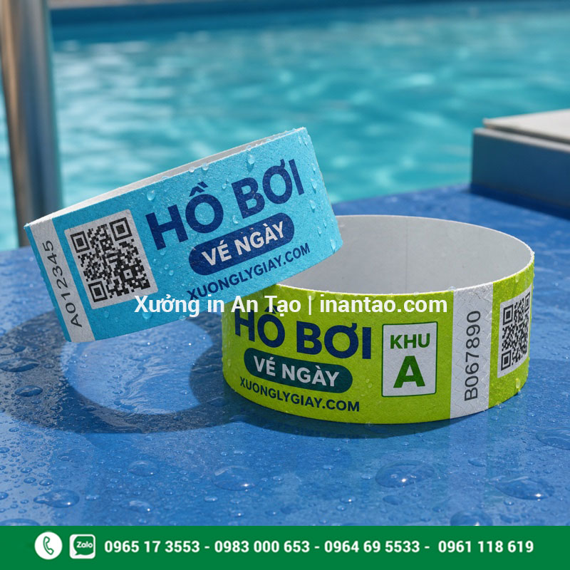 In vòng đeo tay khu du lịch và hồ bơi In vòng đeo tay cho hồ bơi và khu du lịch bằng giấy Tyvek chịu ẩm