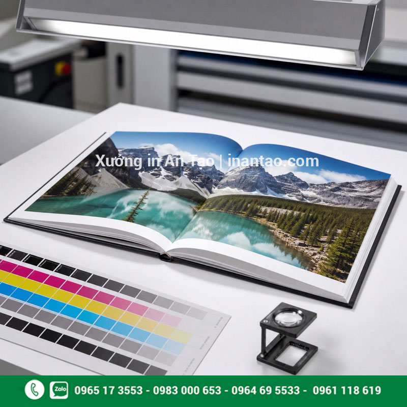 Kiểm tra chất lượng in photobook Kiểm tra chất lượng in photobook dưới đèn tiêu chuẩn