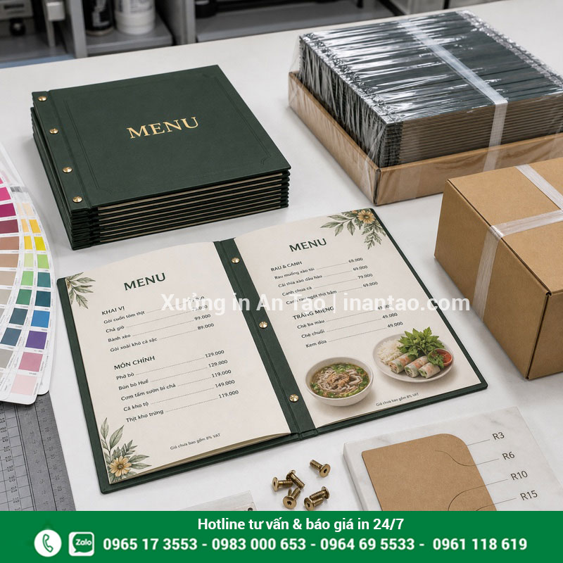Quy trình kiểm tra và đóng gói in menu Kiểm tra màu sắc, đóng gáy và đóng gói menu sau in