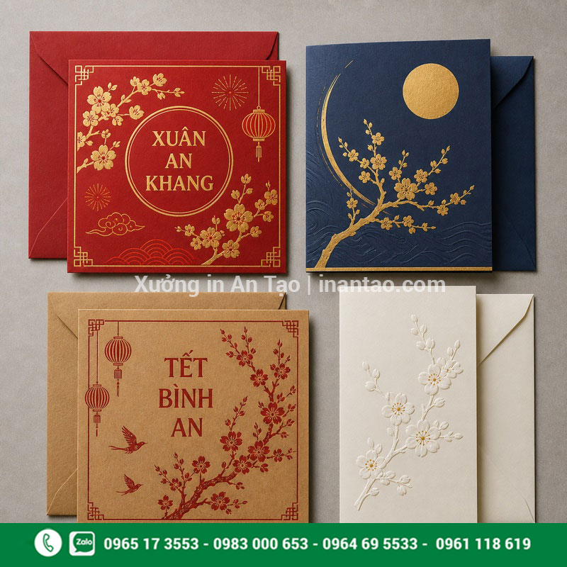 Mẫu thiệp chúc Tết đẹp truyền thống và hiện đại Bốn mẫu thiệp chúc Tết đẹp theo phong cách khác nhau