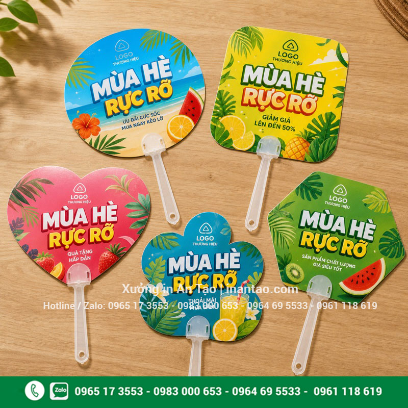 Quạt giấy in logo theo yêu cầu tại xuonglygiay.com Quạt giấy in logo theo yêu cầu với nhiều kiểu dáng quảng cáo