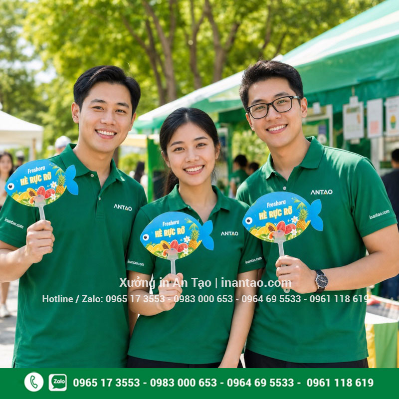 Quạt giấy quảng cáo cho sự kiện thương hiệu Nhân sự Việt Nam dùng quạt giấy quảng cáo tại sự kiện ngoài trời