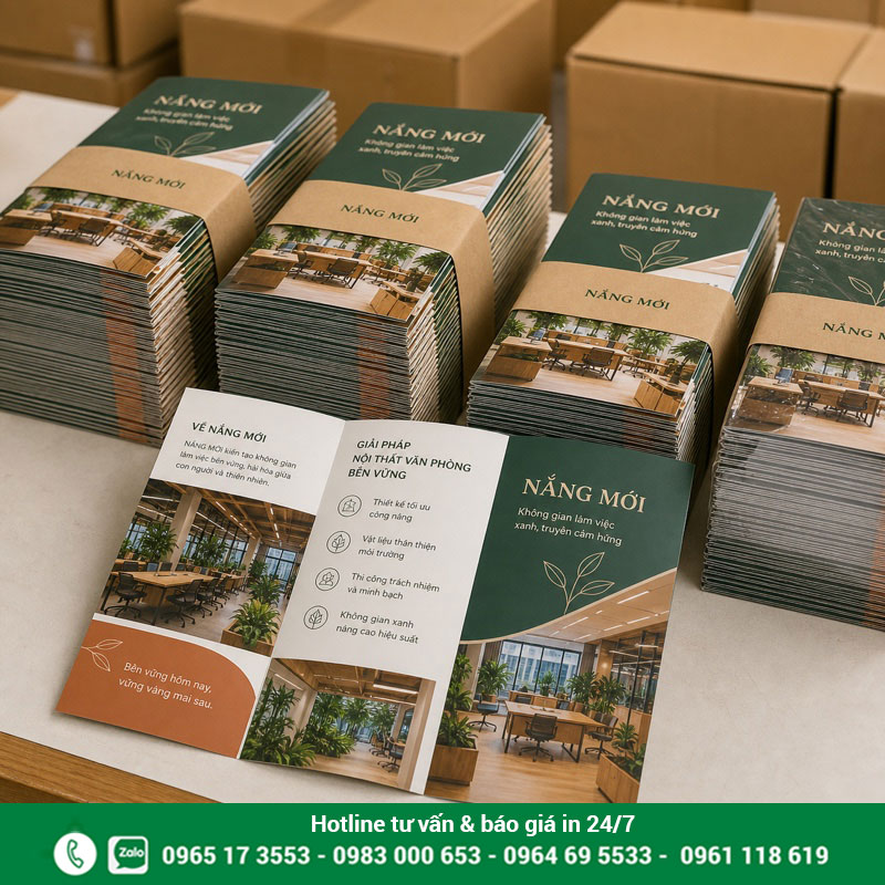 In brochure giá rẻ tphcm hoàn thiện tại xưởng Thành phẩm in brochure giá rẻ tphcm được đóng gói theo lô