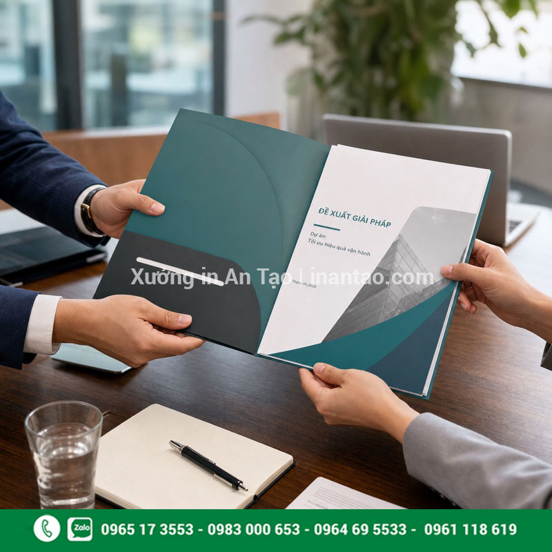 Ứng dụng in folder HCM cho hồ sơ doanh nghiệp Ứng dụng in folder HCM trong buổi gặp gỡ khách hàng