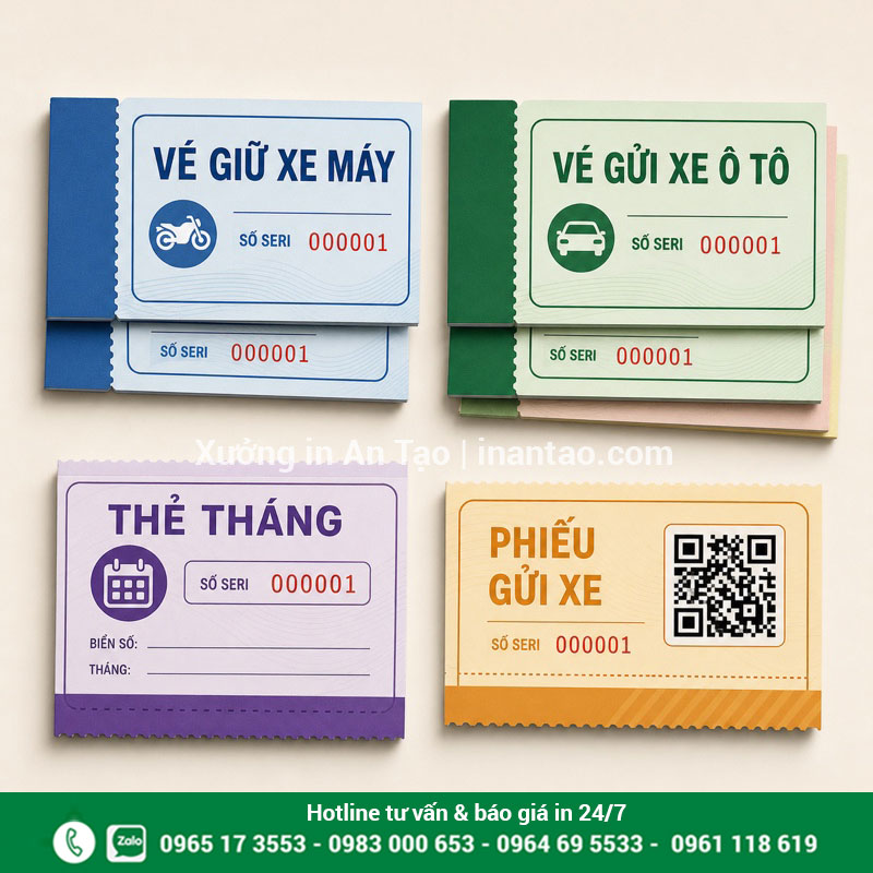 Mẫu in vé gửi xe theo từng nhu cầu quản lý Các mẫu in vé gửi xe máy ô tô thẻ tháng và phiếu QR