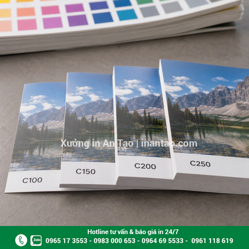 Chọn chất liệu giấy cho in ấn tờ rơi So sánh giấy C100 C150 C200 C250 để in tờ rơi màu