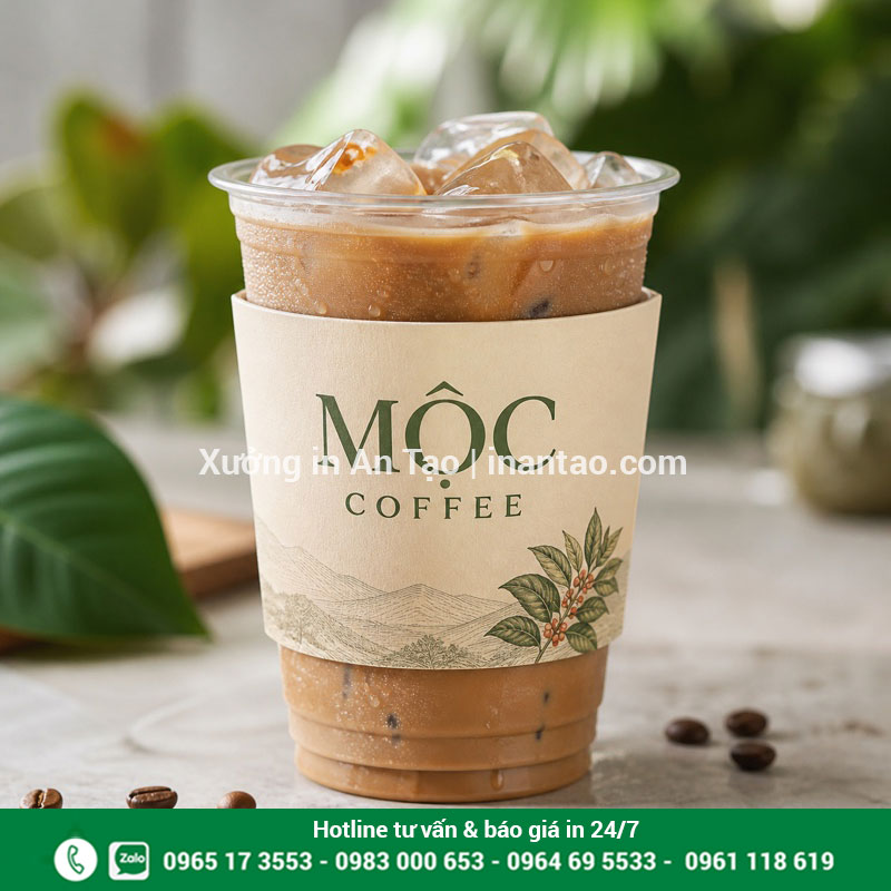 Cover ly nhựa chống trơn và tăng nhận diện Cover ly nhựa in thương hiệu dùng cho cà phê sữa đá