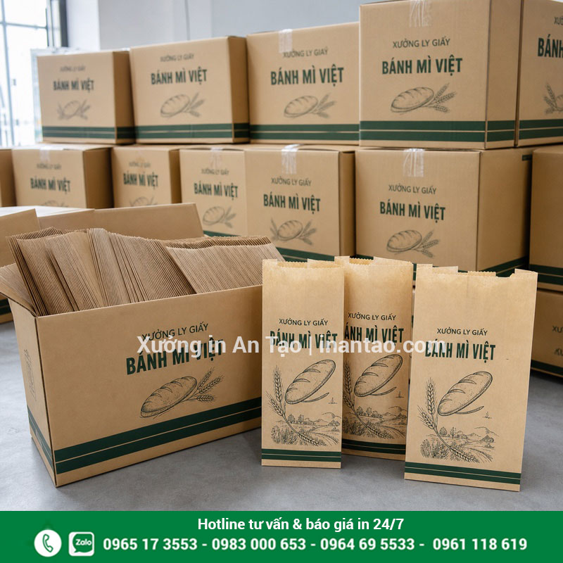 Thành phẩm in túi giấy bánh mì giá rẻ HCM sẵn sàng giao Đóng gói thành phẩm in túi giấy bánh mì giá rẻ HCM tại xưởng