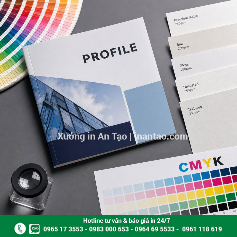 Chọn giấy và kiểm soát màu khi in profile công ty Mẫu giấy và bảng màu dùng in profile công ty