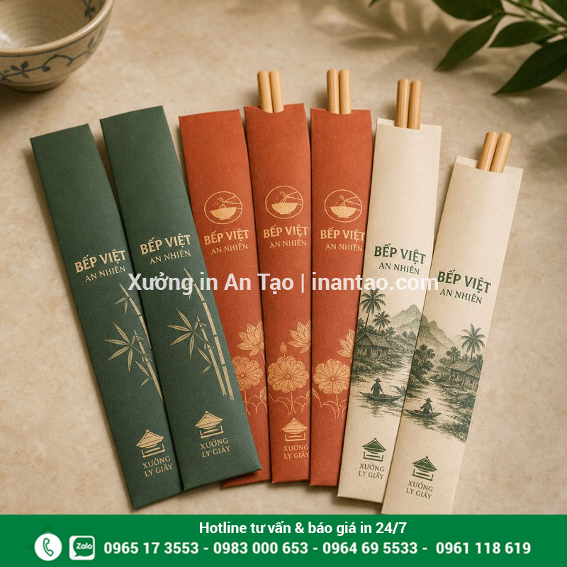 In bao đũa đẹp cho nhà hàng và quán ăn Mẫu in bao đũa nhiều màu theo yêu cầu tại xuonglygiay.com