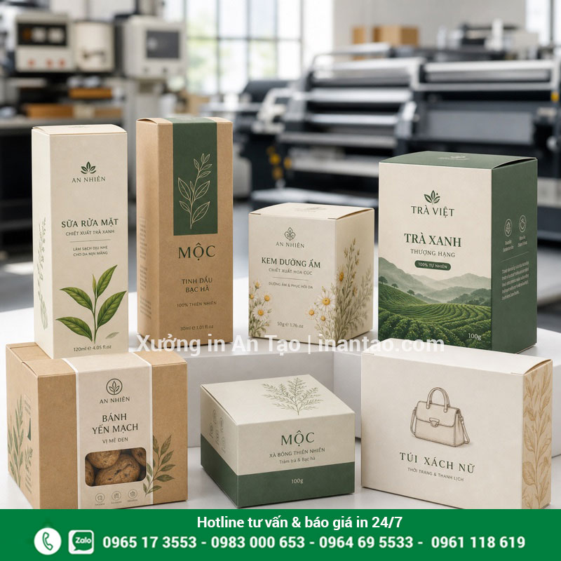 In hộp giấy theo yêu cầu đẹp và đồng bộ thương hiệu Mẫu in hộp giấy theo yêu cầu cho nhiều ngành hàng tại xuonglygiay.com