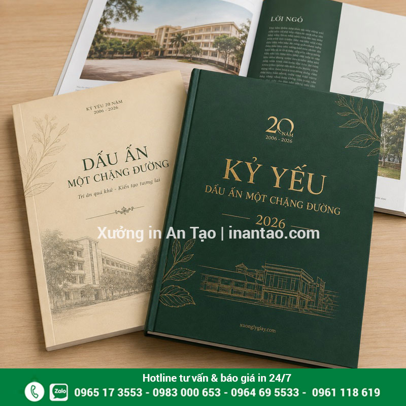 Mẫu in kỷ yếu tại xuonglygiay.com Bộ kỷ yếu bìa cứng xanh và bìa mềm với thiết kế hoàn chỉnh