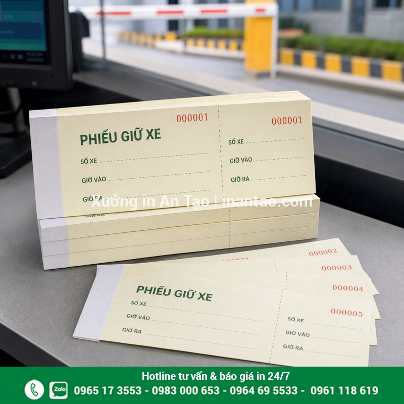 In phiếu giữ xe theo yêu cầu cho bãi xe Mẫu in phiếu giữ xe có số nhảy và cuống răng cưa