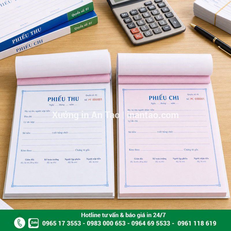 In phiếu thu phiếu chi theo mẫu doanh nghiệp Bộ in phiếu thu và in phiếu chi giá rẻ đóng cuốn