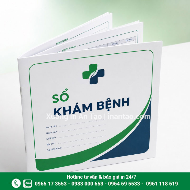 In sổ khám bệnh đẹp và chuyên nghiệp tại xuonglygiay.com In sổ khám bệnh A5 bìa xanh theo yêu cầu tại xuonglygiay.com