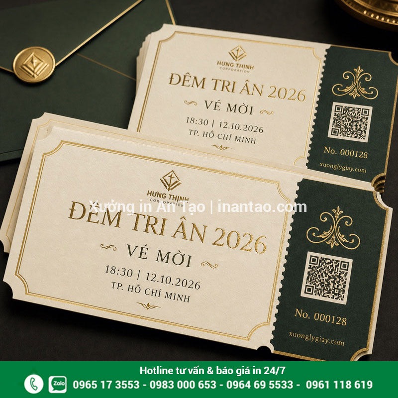 In vé mời sự kiện cao cấp cho gala và hội nghị In vé mời sự kiện trên giấy mỹ thuật ép kim sang trọng