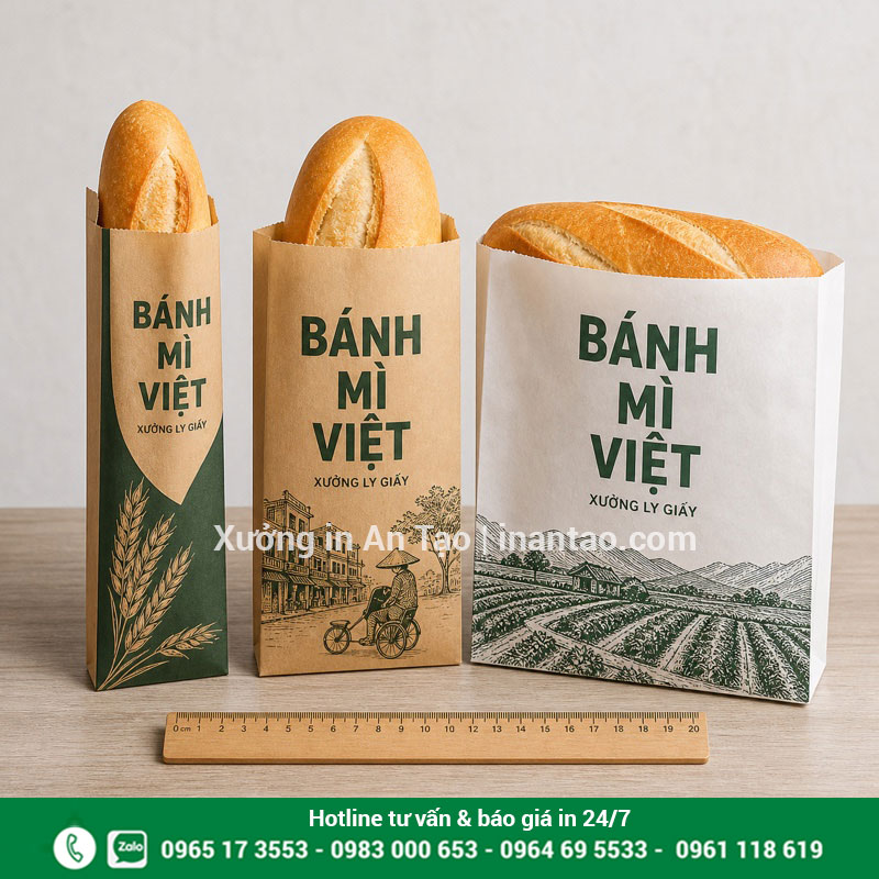 Cách chọn kích thước in túi bánh mì Các kích thước in túi bánh mì cho bánh que, bánh truyền thống và sandwich