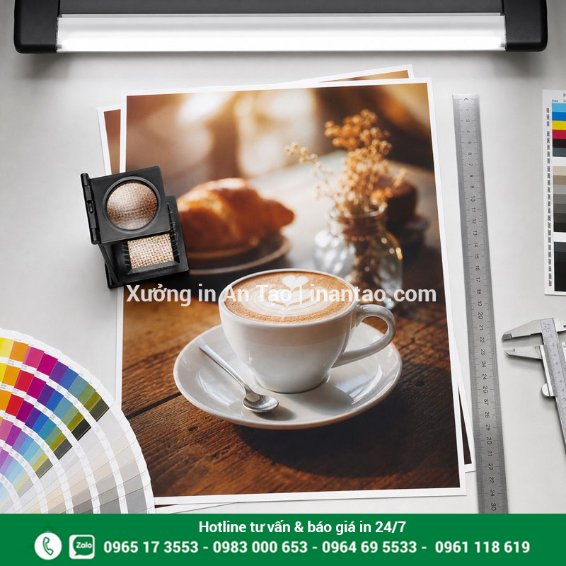 Kiểm tra chất lượng poster thành phẩm tại xưởng Kiểm tra độ nét, màu sắc và kích thước poster trước khi giao