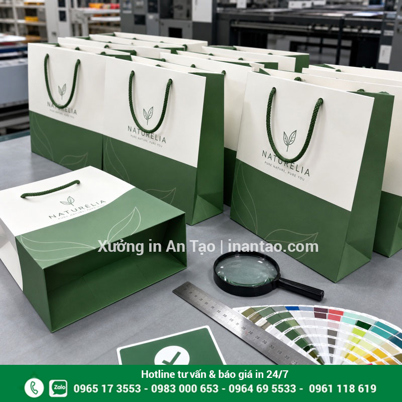 Quy trình kiểm tra chất lượng túi giấy Kiểm tra màu kích thước và đáy dán túi giấy thành phẩm