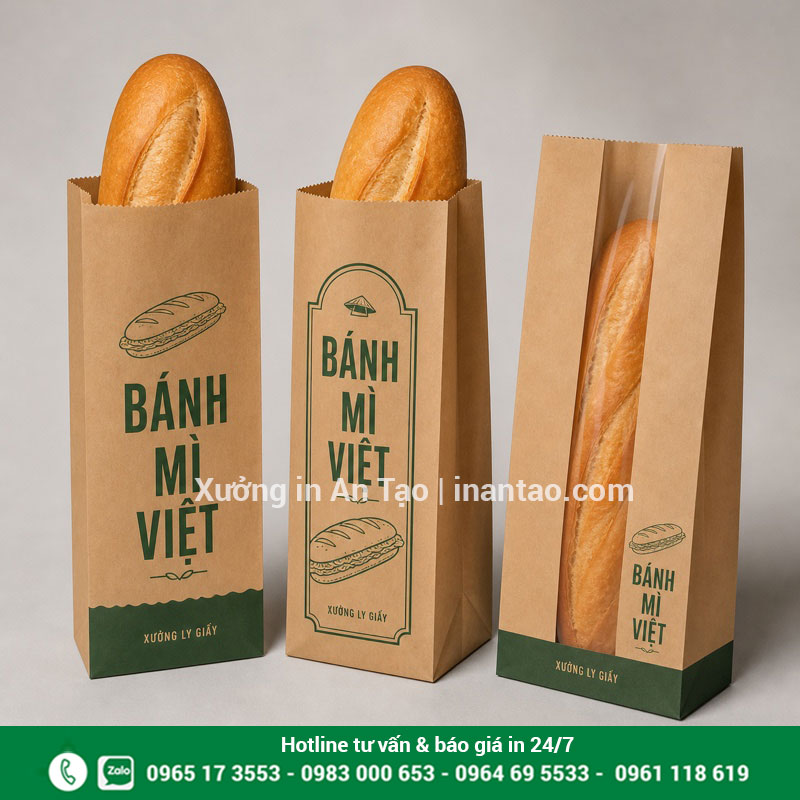 Kiểu dáng túi giấy đựng bánh mì phổ biến Ba kiểu túi giấy đựng bánh mì gồm dán ba biên, xếp hông và có cửa sổ