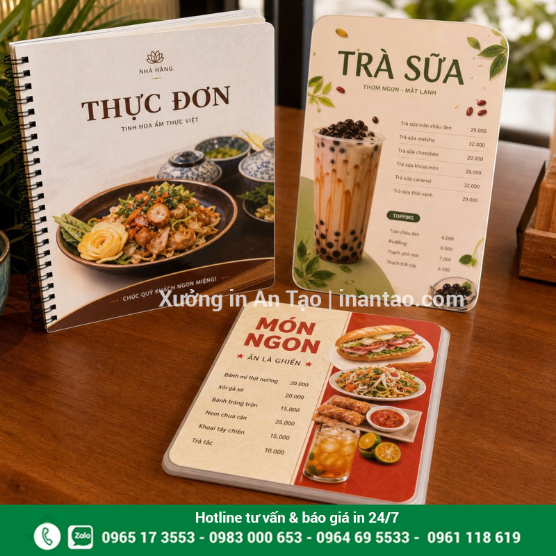 Mẫu in menu nhựa theo từng mô hình kinh doanh Mẫu menu nhựa cho nhà hàng, trà sữa và quán ăn