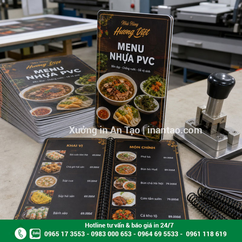 Gia công in menu nhựa PVC tại xưởng Quy trình in menu nhựa PVC và gia công lò xo tại xưởng